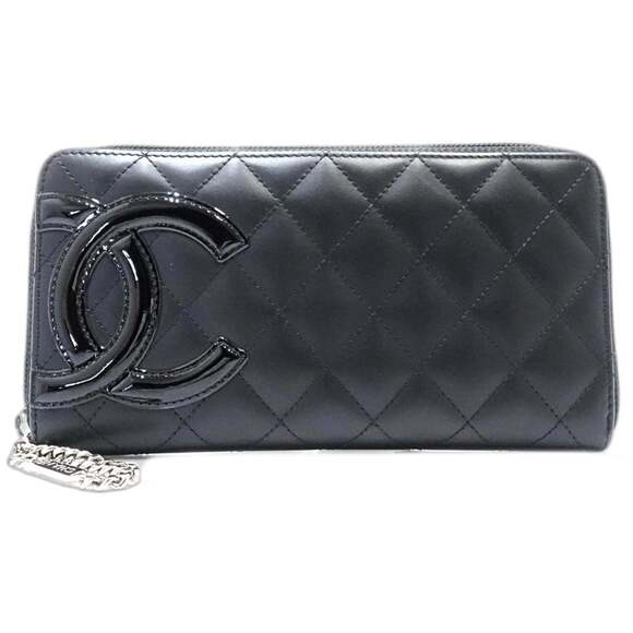 CHANEL Cambon Round Coco Mark Calfskin Long Wallet A50078 Women's Black 188636